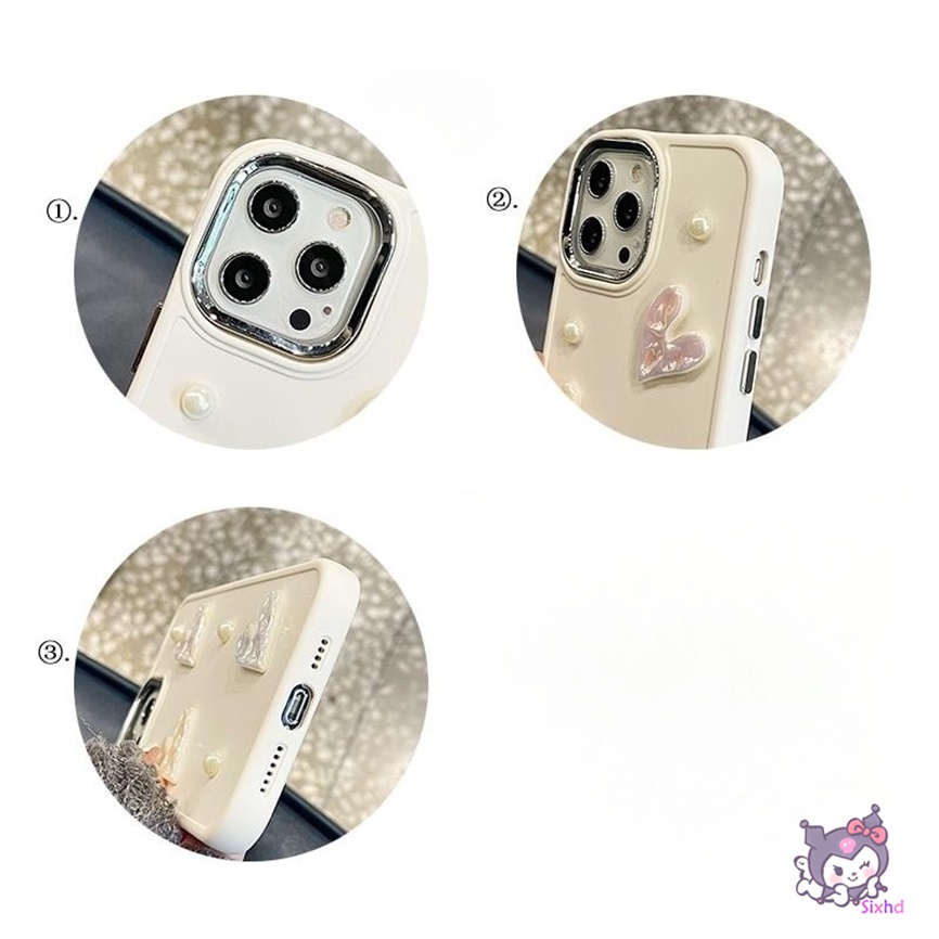 Compatible For iPhone 14 13 12 11 Pro Max SE2020 X Xr Xs Max 8 7 6 6s Plus Fashion  3D Love Heart Cream Pearl Metal Buttons Shockproof Phone Case Soft Cover