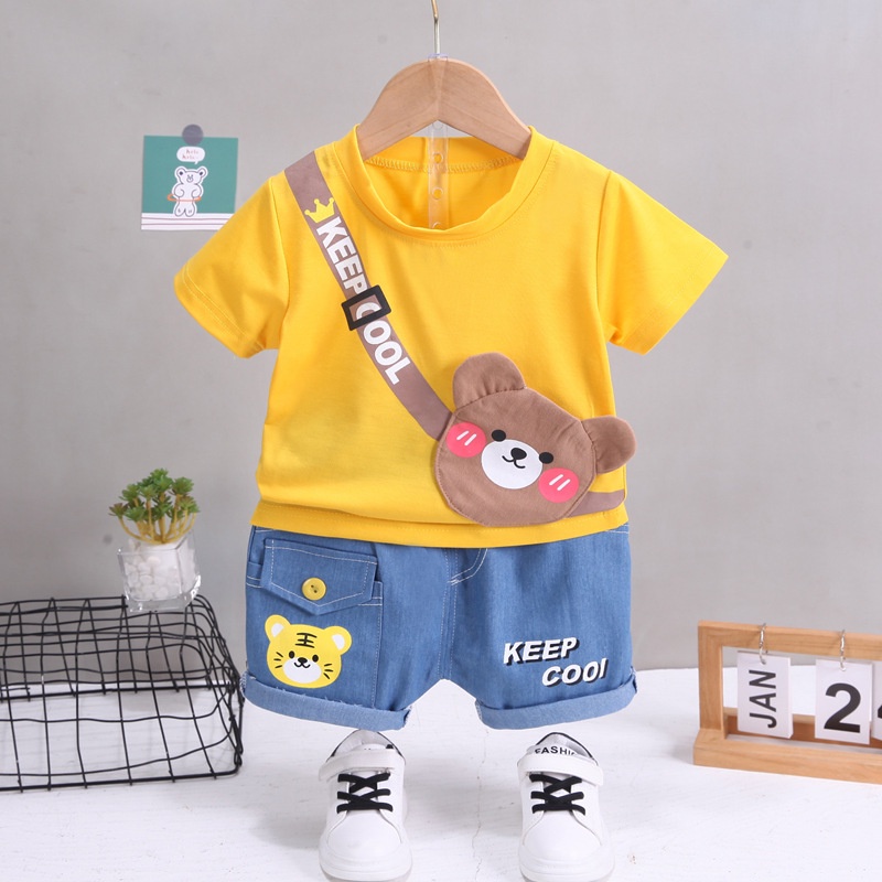 Baju Setelan Anak Laki Laki Import Model Sling Bag Beruang Bahan Katun