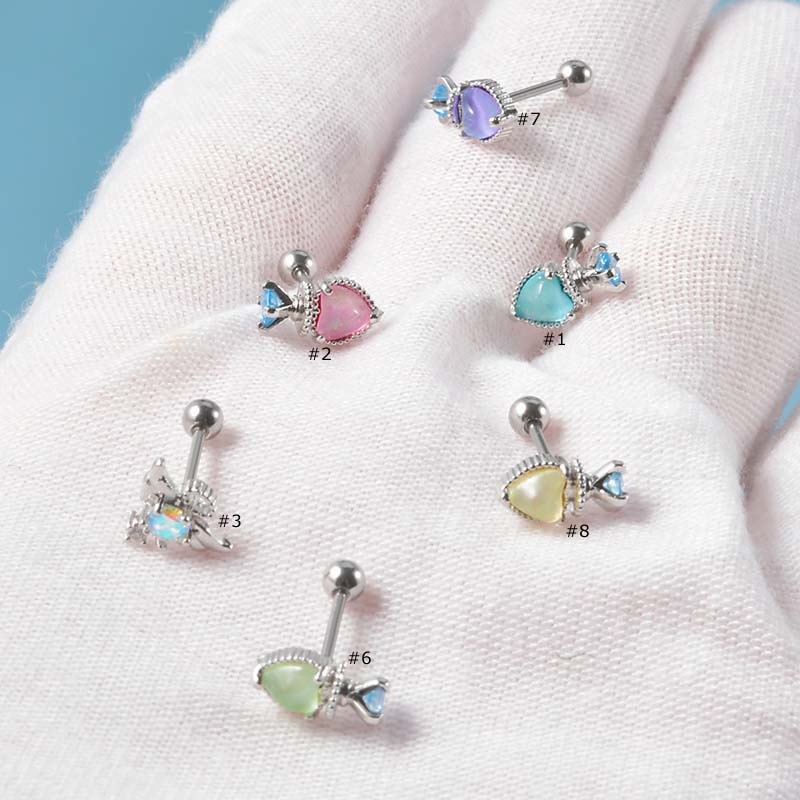 1biji Jantung Bentuk Lobak Stainless Steel Tulang Rawan Helix Tragus Helix Lobe Piercing 20Gauge Earring Stud