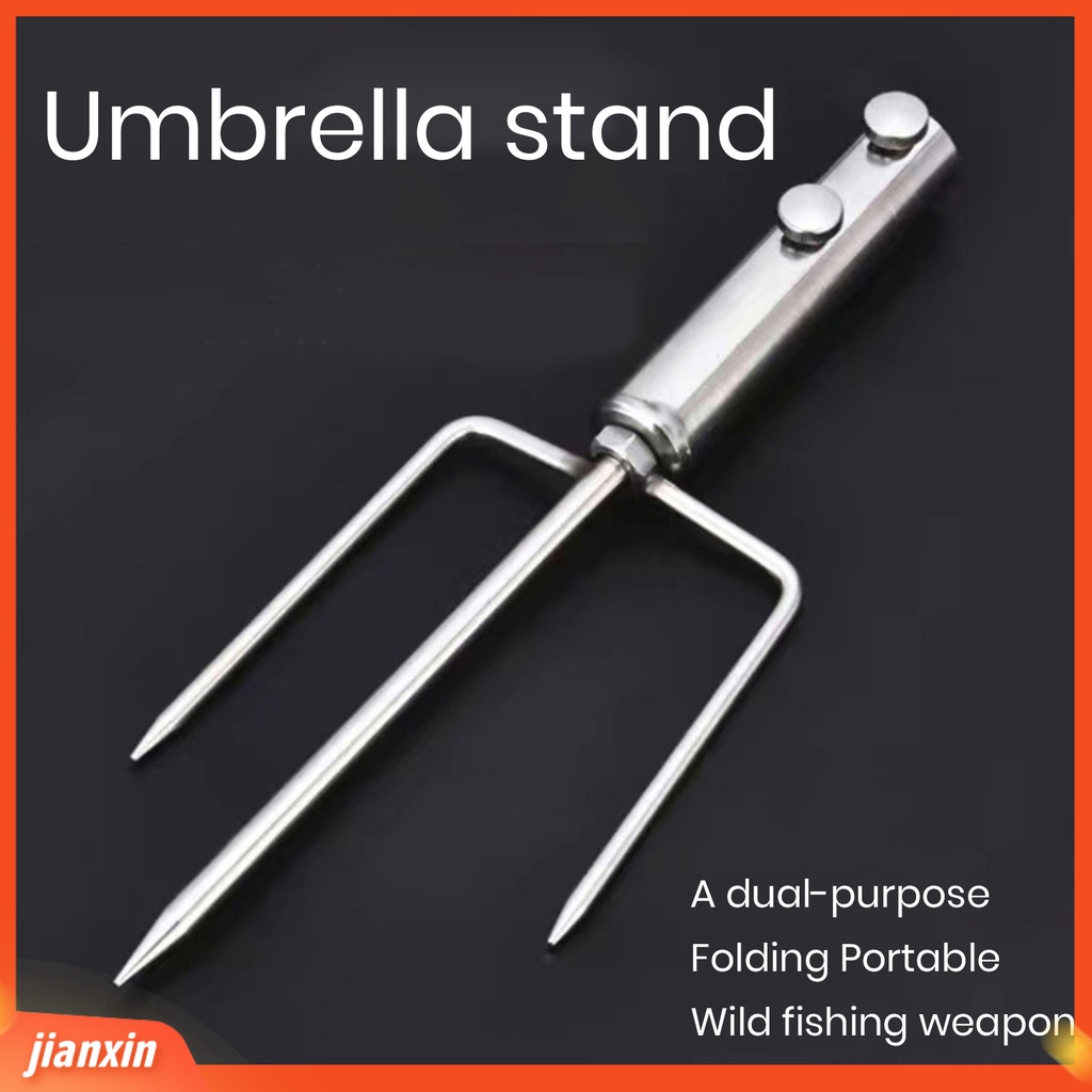 (In Stock) Parasol Rumput Spike Multifungsi Portable Menebal Warna Silver Parasol Stand Support Split Ground Spike Outdoor Metal Fishing Rod Stand Aksesoris Pancing