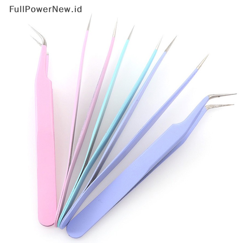 Power 2PCS Pinset Ekstensi Bulu Mata Stainless Steel Curved Straight Lashes Tweezer ID