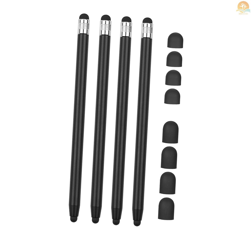 In Stock 2in1 Pen Stylus Touchscreen Universal Untuk Semua Tablet Touchscreen Handphone Dengan 8tips Karet Lembut Extra Tergantikan 4pcs 2Black/2Silver