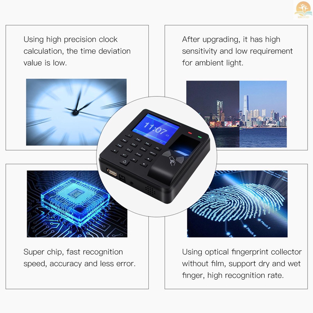 In Stock Mesin Absensi Kontrol Akses Fingerprint /Password/ ID Card Recognition Time Clock Dengan Layar Display 2.4 Inch Perekam Cek-in Recorder Multi Bahasa Dukungan