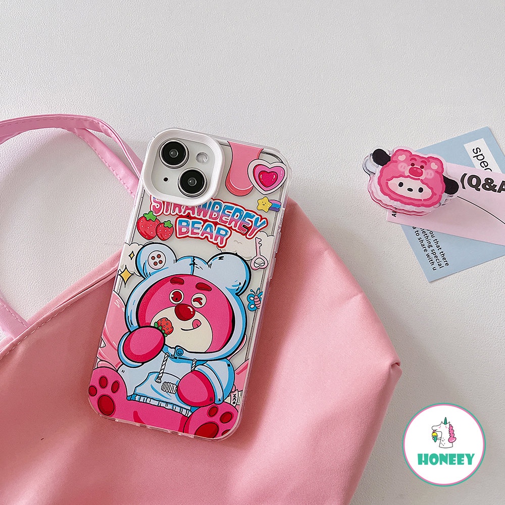 Kartun Strawberry Bear Doraemon Phone Case Kompatibel Untuk iPhone 14 Pro 13 12 11 Pro Max Casing iPhone 11xr XS 7 8plus 3-in-1 Bening Cover Pelindung