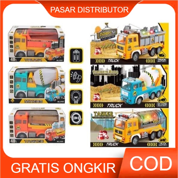 Mainan Anak TRUCK HEAVY DUTY Diecast Truck B/O Mainan Konstruksi Anak Truk Tangki Lampu Mainan Truk Tangki Bump&amp;Go