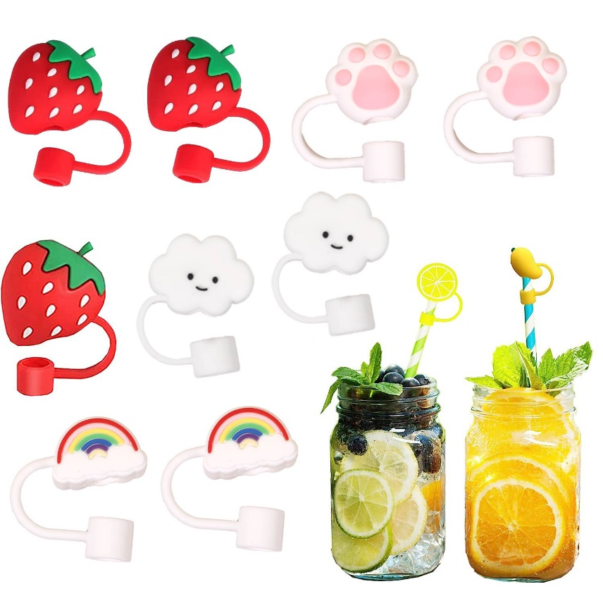 Reusable Drinking Straw Tip Lid/Creative Straw Cover Cap Alat Penyegel Sedotan/Straw Tips Drinking Dust Cap/Straw Tip Covers Cup Accessories/Penutup Colokan Anti Cipratan Silikon