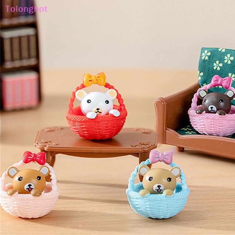 Tolonghot&gt; Lucu Keranjang Mini Cubs Ornamen Rumah Boneka Miniatur Mainan Kartun Beruang Boneka Mikro Lanskap Dekorasi well