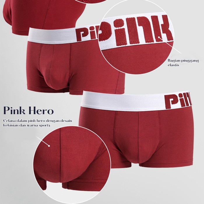 Boxer Pria Katun PINK HERO Celana Dalam Katun Pria Solid Colour Import