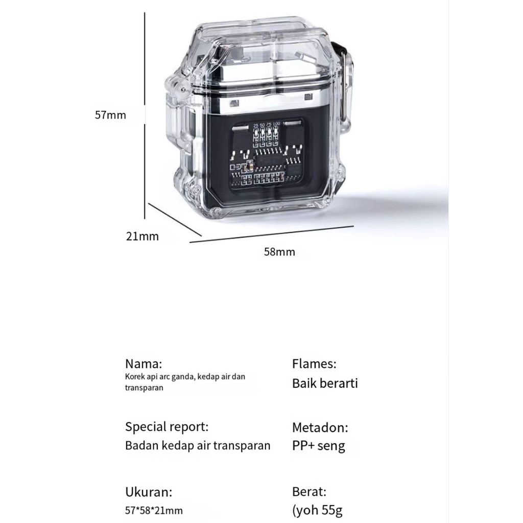 ARTHUR Tahan Air Korek Api Elektrik Fingerprint Touch Sensor LED Display Transparan Shell Elektronik Lebih Ringan Outdoor Tahan Angin Tahan Air Pemantik Rokok