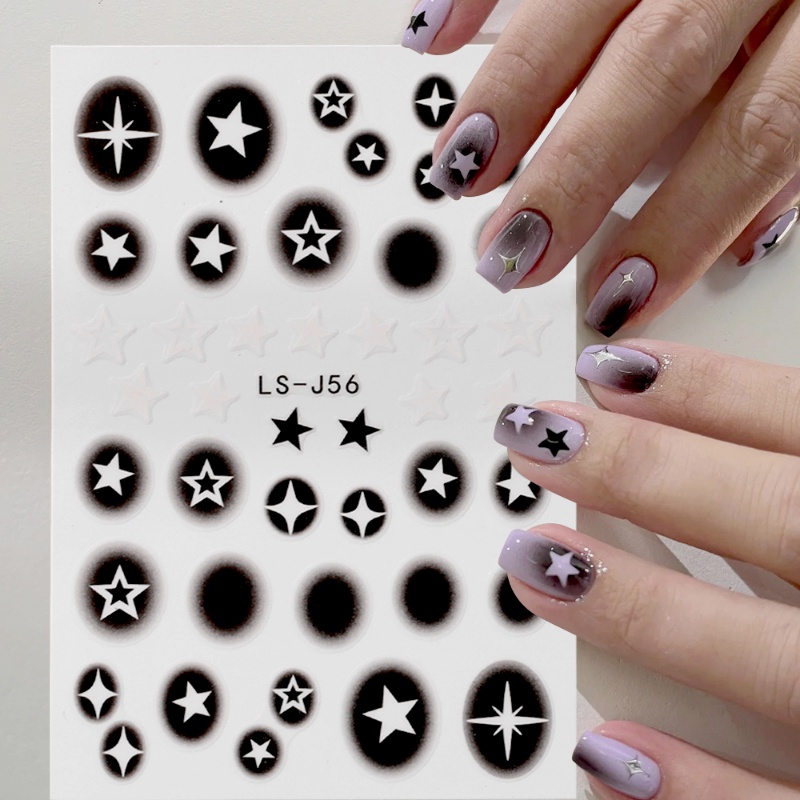 [Fitur] Ins Paster Gepeng Hitam/Stiker Kuku Bintang 3D/stiker Kuku Cinta Perekat Diri/Dekorasi Manikur Kupu-Kupu/DIY Nail Art/Aksesoris Kuku/Alat Kuku Untuk Wanita