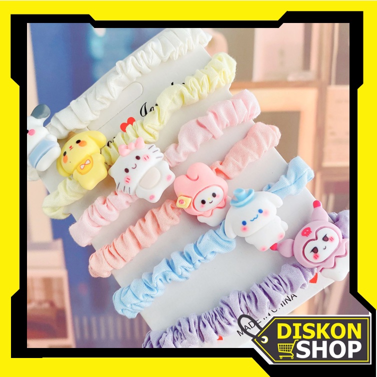 Diskon Shop - F5889 Ikat Rambut Scrunchie Sanrio / Aksesoris Rambut Wanita Karakter Lucu / Ikat Rambut Karet Fashion Wanita Scrunchie