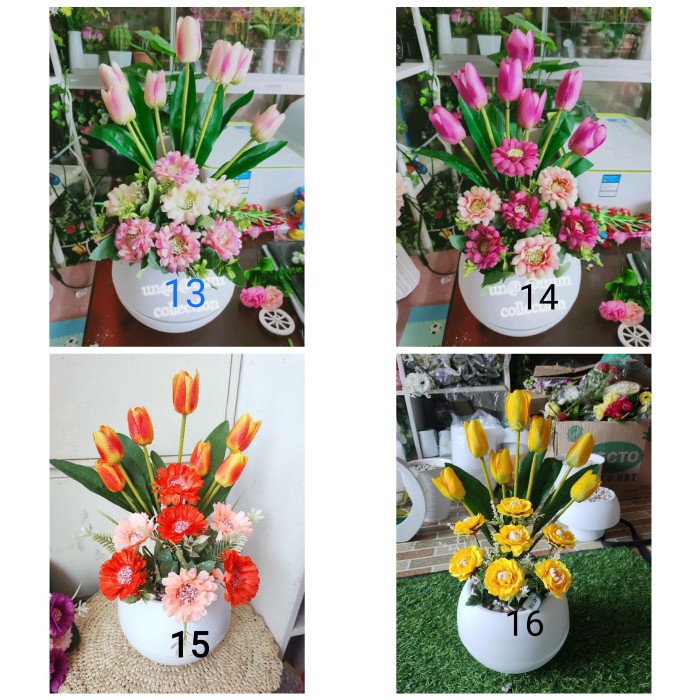 Rangkaian bunga tulip kombinasi tanaman artificial bunga meja