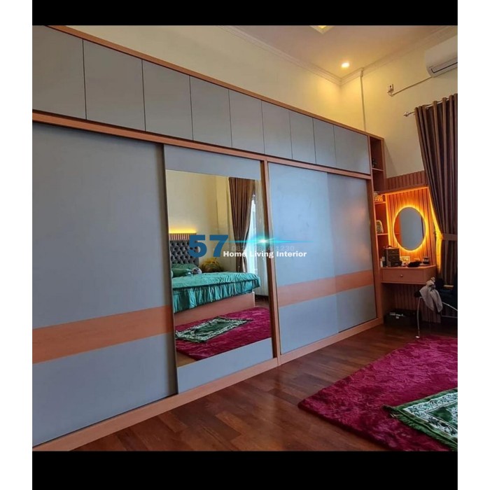 Lemari Pakaian Minimalis Besar Pintu Sliding Bahan Plywood HPL