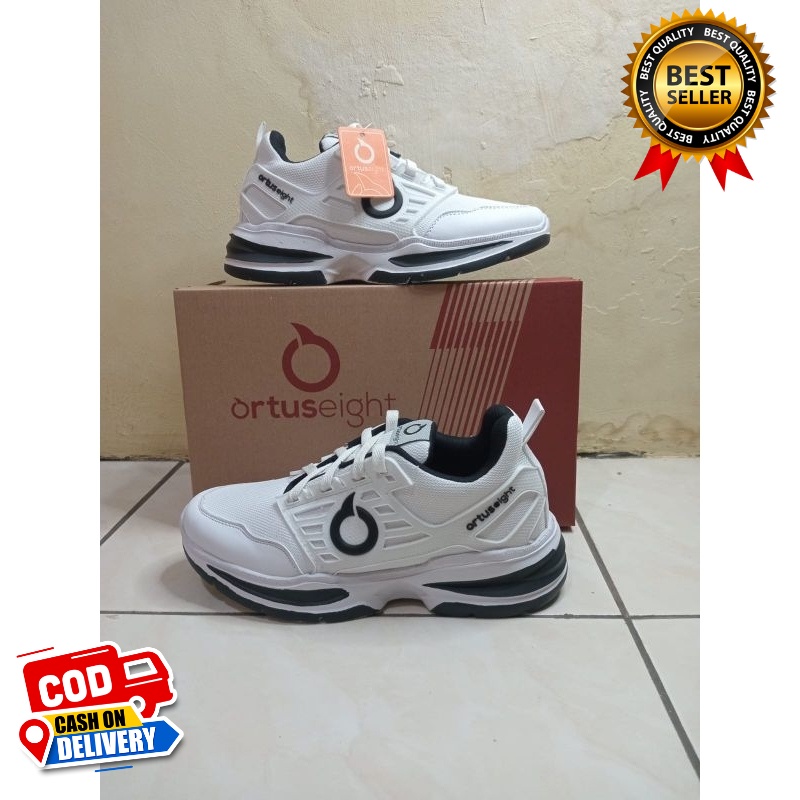Sepatu Casual Sneakers Ortus / Ortuseight Pria Wanita Black / Full White Seragam Sekolah Cewe Cowok