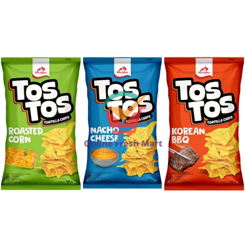 

Tos Tos snack Tortilla Chips Roasted Corn nacho cheese korean bbq 145 g tostos - Online Fresh Mart Denpasar