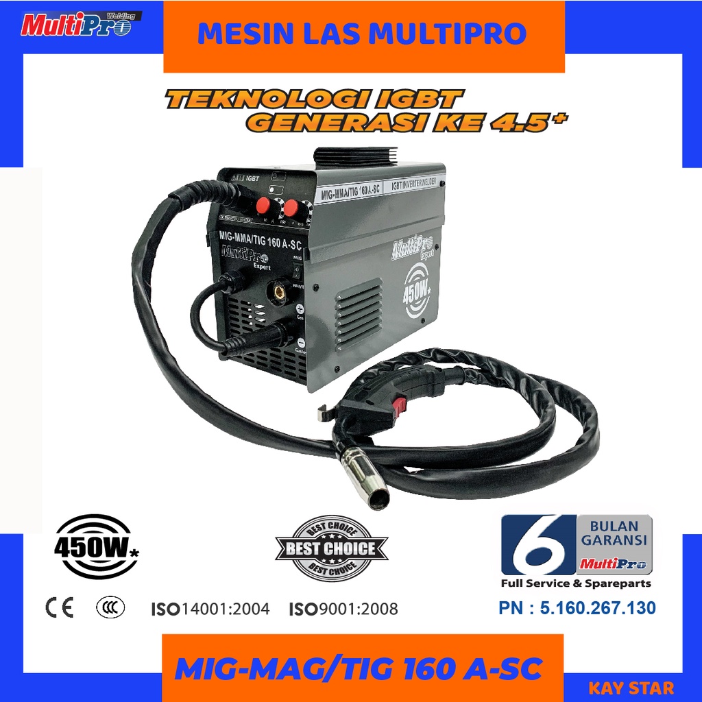 Multipro Mesin Las Argon Co2 Tanpa Gas MIG-MMA / TIG 160 A-SC  Garansi Resmi