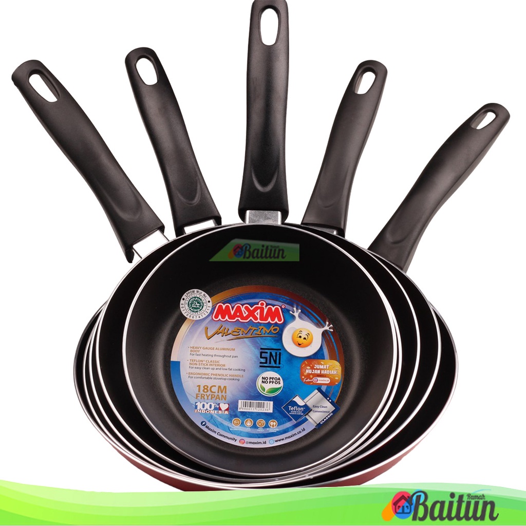 Baitun Teflon Maxim Valentino Anti Lengket / Frypan Wajan Gagang / Waja Penggorengan Besar Kecil Tid