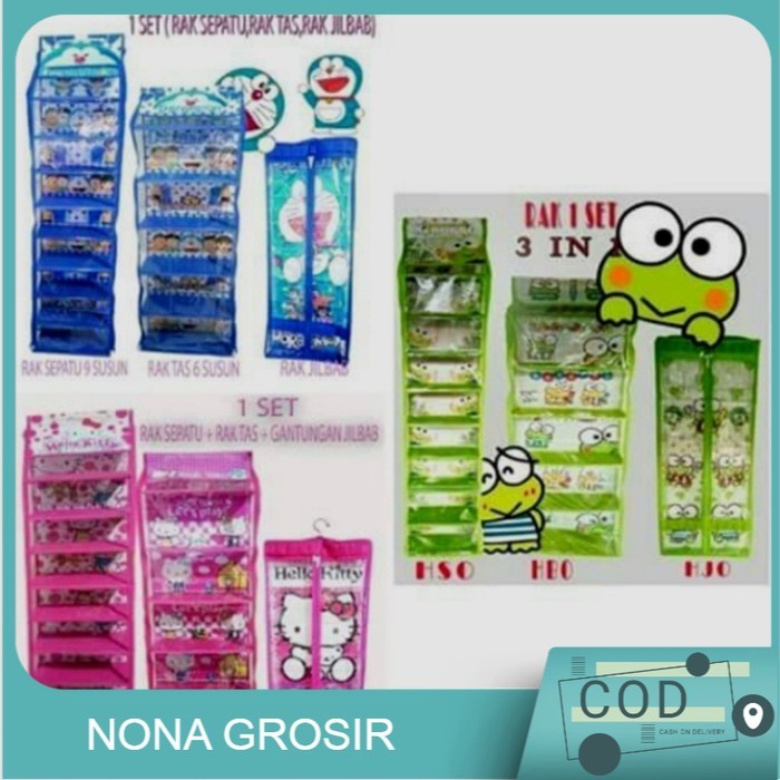 Promo - RAK GANTUNG KARAKTER SET 3IN1 (RAK TAS SEPATU HIJAB) - Sedia rak gantung tempat penyimpanan 