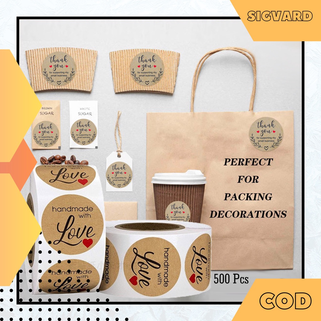 

SIGVARDSTORE - Stiker label Thank you serbaguna 1 roll 500Pcs praktis warna vintage STC04