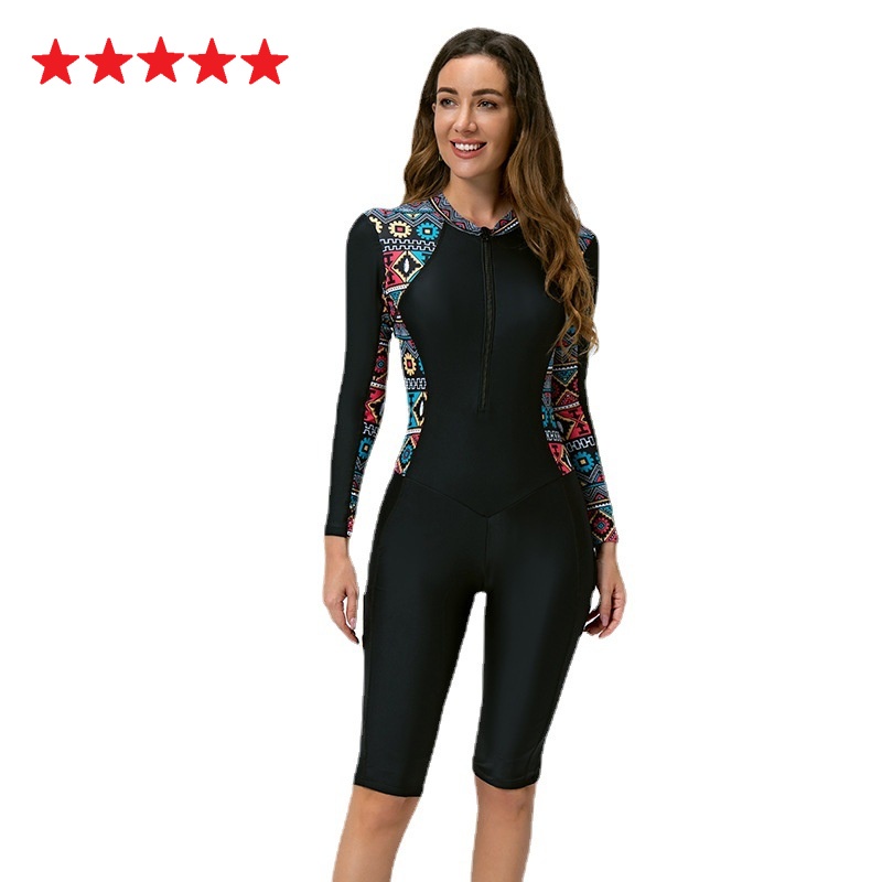 Baju Renang Pakaian Pantai Celana Cropped Surfing Rashguard Lengan Muslim Panjang Wanita Surfing Dengan Pad Yang Dapat Dilepas Plus Ukuran Diving Setelan Berenang