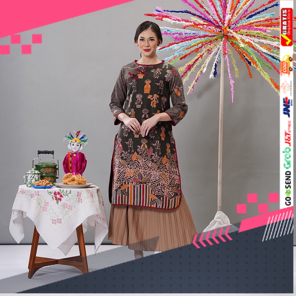 BATIK STYLE JAWA KEREN TERLARIS /NONA RARA-Tunik Nona Betawi T2212,Baju blouse batik wanita modern