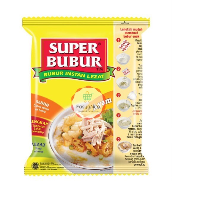 

Super Bubur Ayam Bubur Instan 45gr HALAL- FasyAnita Mart Denpasar