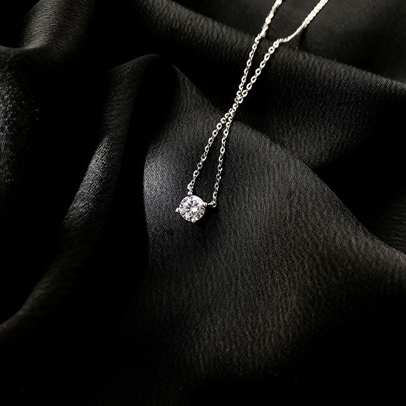 Papaozhu Elegan S925 Perak Bersinar Zirkon Kecil Liontin Kalung Untuk Wanita Gadis Chic Glittery Kristal Tulang Selangka Rantai Kalung Perhiasan
