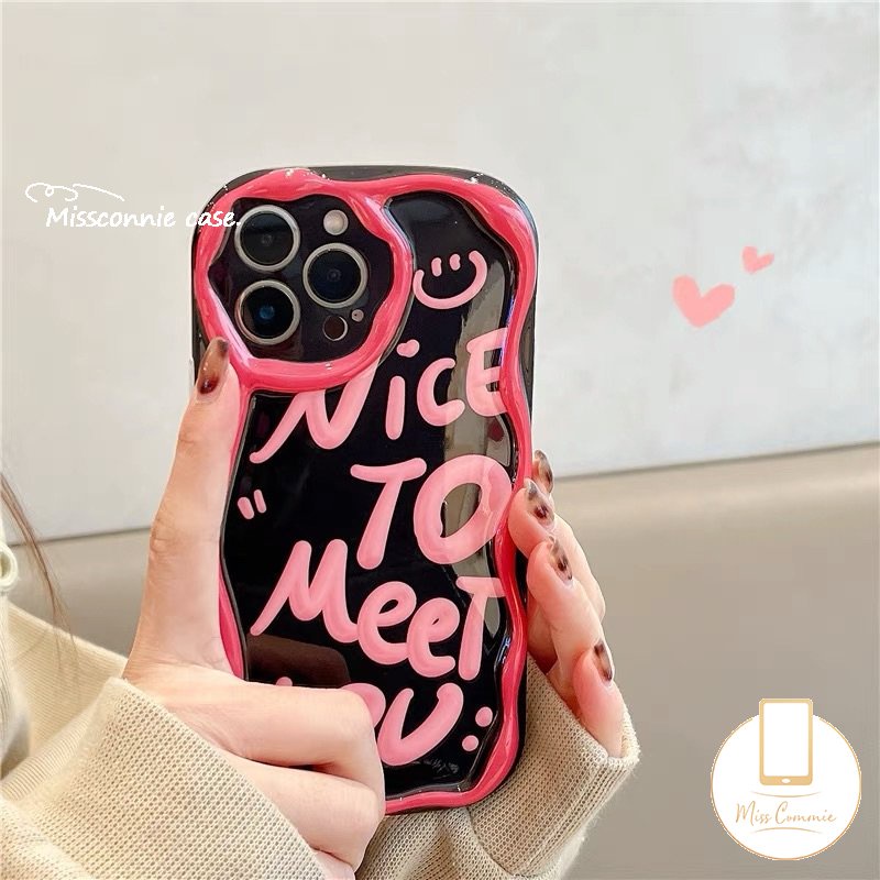 Ins Fashion Art Letter Case Kompatibel Untuk iPhone 7plus 11 12 14 13 Pro Max 7 8 6s 6 Plus XR X XS Max SE 2020 Lembut Tpu 3D Wavy Curved Edge Smile Shockproof Airbag Glossy Cover