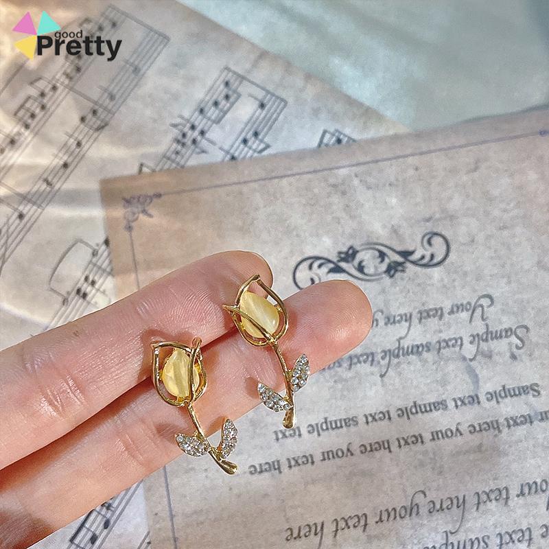 Anting Stud Desain Bunga Tulip Bahan S925 Silver Gaya Korea Untuk Wanita - PD