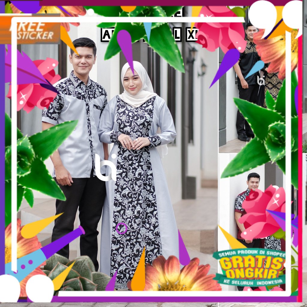 Baju batik kapel gamis couple batik gamis pasangan muslim sarimbit keluarga cople suami istri wanita