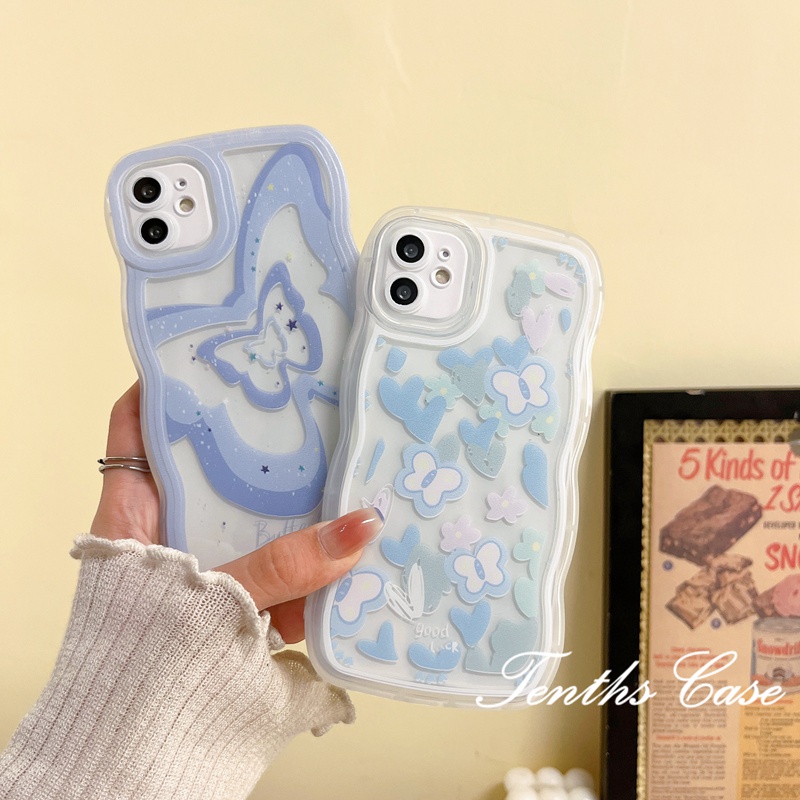 Redmi 12C 10C 10A 10 9T Note 12 11 Pro+11s 11 10s 10 9s 9 Pro Xiaomi Mi 11 Lite 11T 10TPro Casing Ponsel Kupu-Kupu Biru Soft Clear Cover