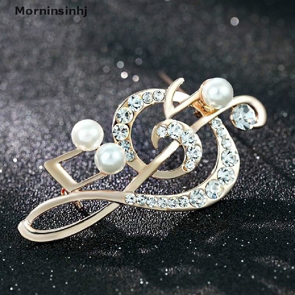 Mornin Fashion Berlian Bros Berlian Imitasi Musik Note Brooch Pin Trendi Mutiara Imitasi Bros Wanita Pernikahan Pin Hadiah Pesta id