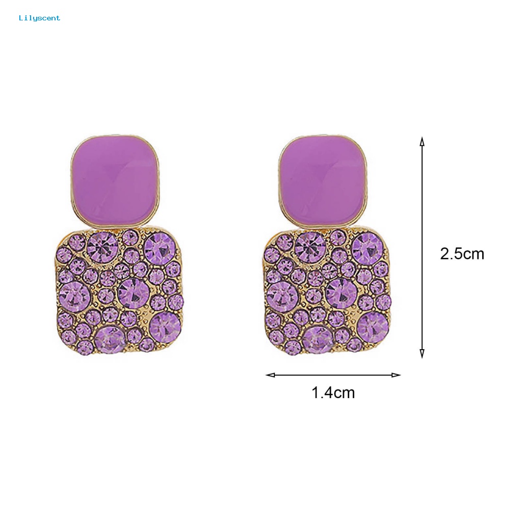 Lilyscent 1pasang Cahaya Mewah Menjuntai Anting-Anting Aksesoris Pakaian Pesona Ungu Faux Kristal Stud Earrings Eropa Dan Amerika