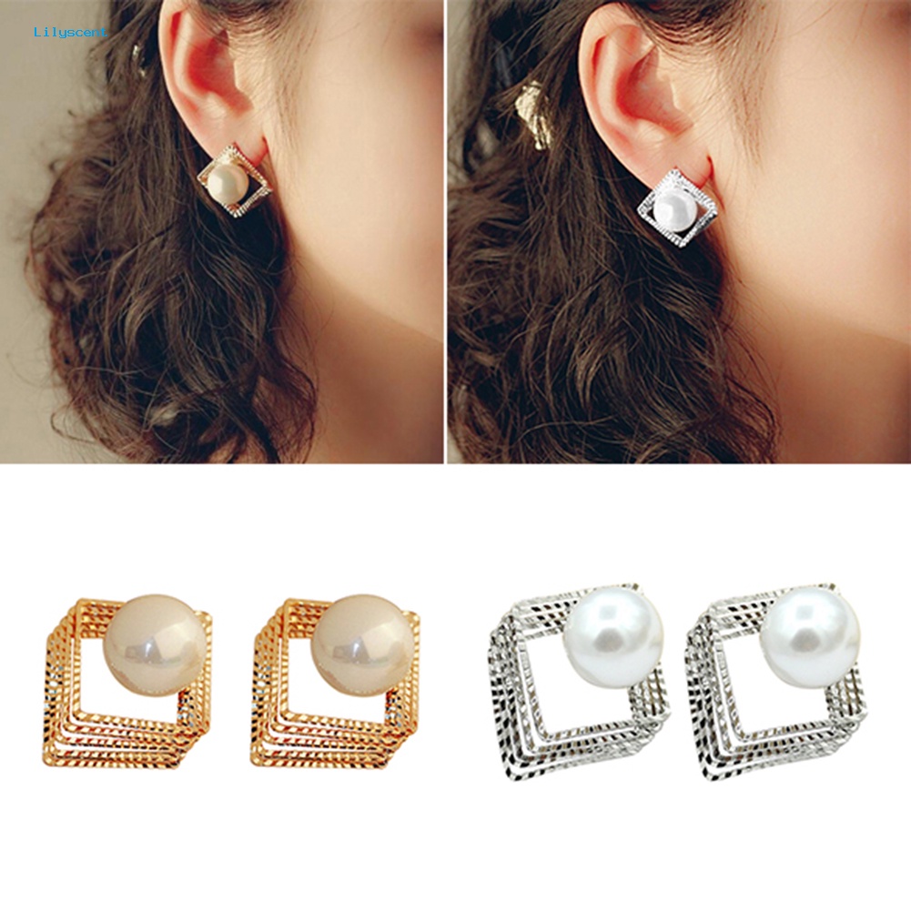 Lilyscent Wanita Fashion Multi-layer Mutiara Imitasi Ear Studs Earrings Pesta Perhiasan Hadiah