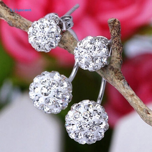 Lilyscent Lady U-shape Spherical Micro Rhinestone Silver Tone Ear Studs Earrings Perhiasan