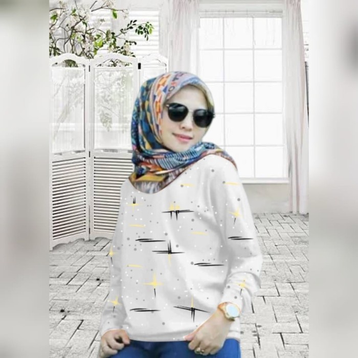 Promo Ramadhan  - BAJU KAOS WANITA / ATASAN WANITA LENGAN PANJANG / BAJU KAOS IBU-IBU - Putih, XXL/L