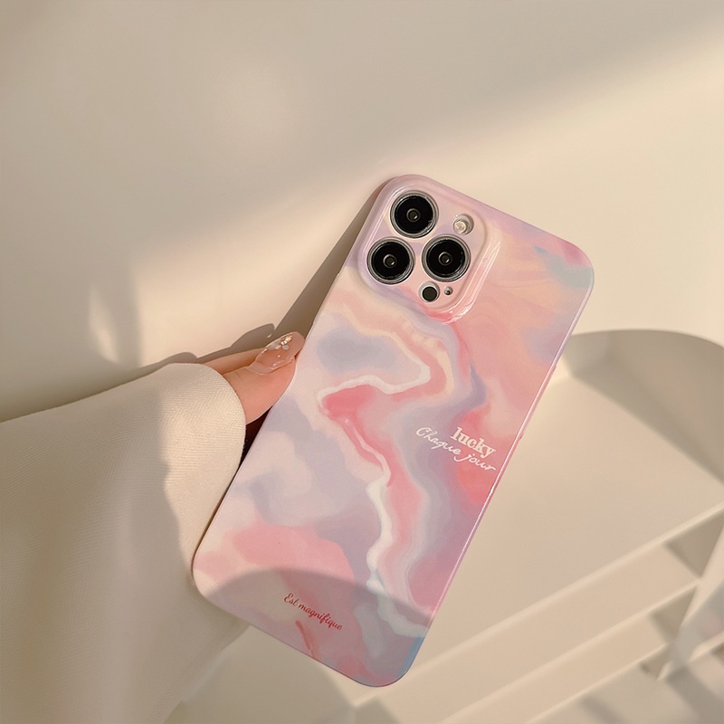 IPHONE Ultrathin PC Hard Full Pelindung Case Iphone7 8 Plus7+8+XR XS Max11 12 13 14 Pro Max 14Plus SE 2020 Hadiah Wanita Pink Gradiasi Halo Non Slip