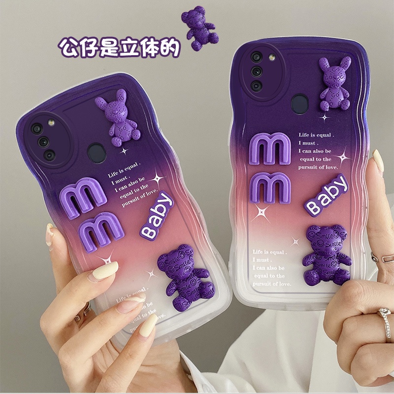 Andyh Casing Ponsel Untuk Samsung Galaxy A11 M11 Phone Case 3D Alphabet Bear Pelindung Kamera Pelindung Penutup Belakang Couple Case