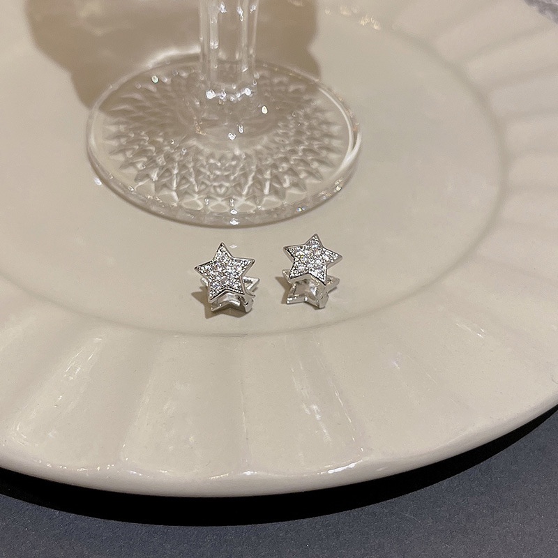 925 Perak Jarum Indah Bintang Anting Perempuan Fashion Rasa Tinggi Dua Sisi Anting