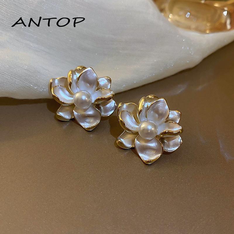 【antop】925 Perak Stitch Anting Wanita Temperamen Fashion Retro 3D Bunga Besar Anting