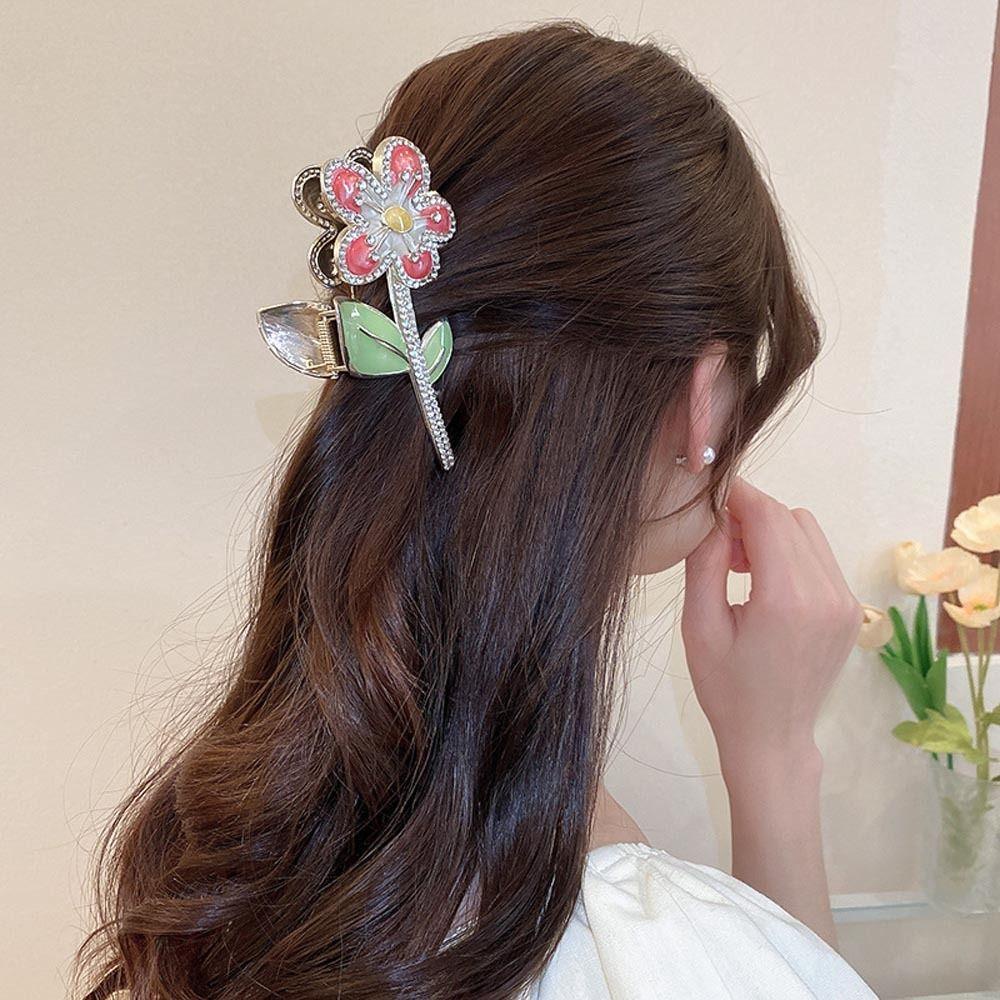 Needway Bunga Rambut Cakar Kepribadian Ins Vintage Geometris Heardress Untuk Gadis Ponytail Holder Fashion Hiasan Kepala Zirkon Wanita Hair Clip