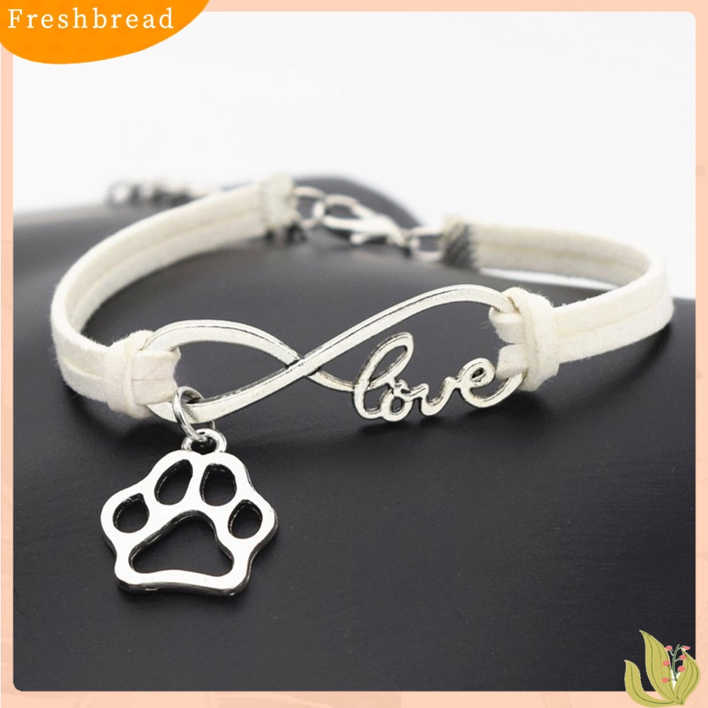 &lt; Freshbread &gt; Wanita Unisex Bergaya Paw Pendant Infinity Cinta Kulit Imitasi Buatan Tangan Gelang