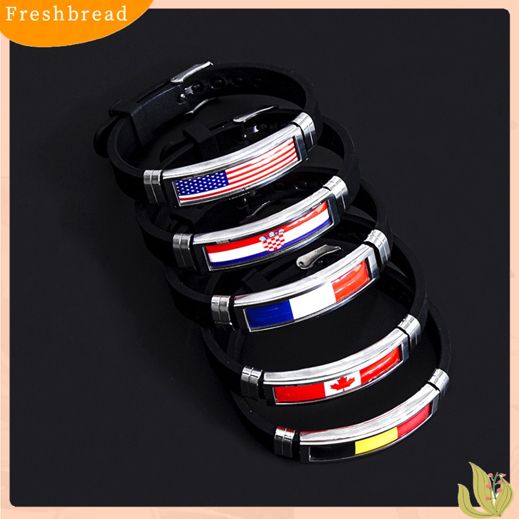 &lt; Freshbread &gt; Gelang Silikon Adjustable Geometris Patriotic Commemorative Nyaman Dekorasi Piala Dunia Stainless Steel Pria Wanita Bendera Gelang Fashion Perhiasan Untuk Pemandangan Permainan