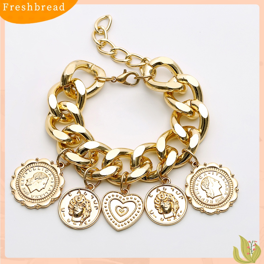 &lt; Freshbread &gt; Hip-Hop Wanita Timbul Cinta Hati Menjuntai Liontin Rantai Gelang Bangle