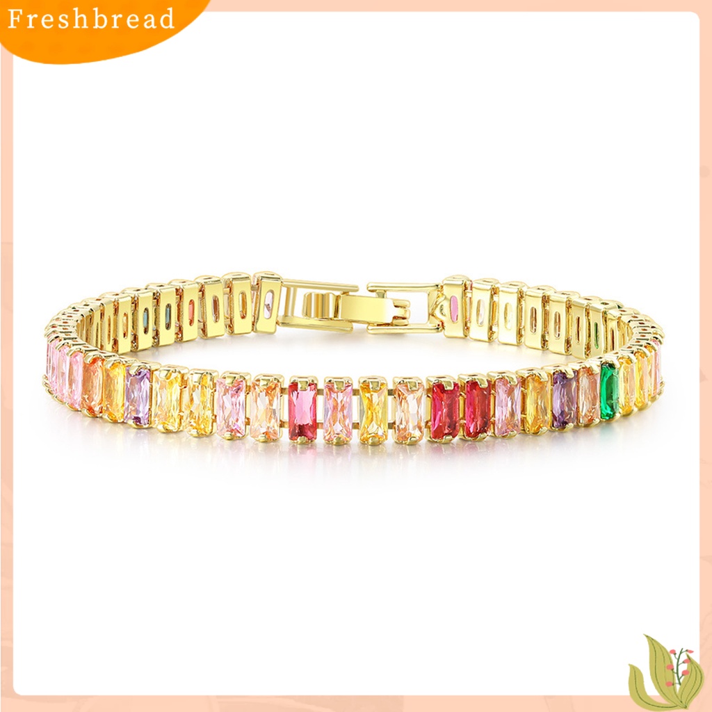 &lt; Freshbread &gt; Wanita Gelang Warna-Warni Cubic Zirconia Perhiasan Persegi Panjang Rhinestones Gelang Hadiah Ulang Tahun