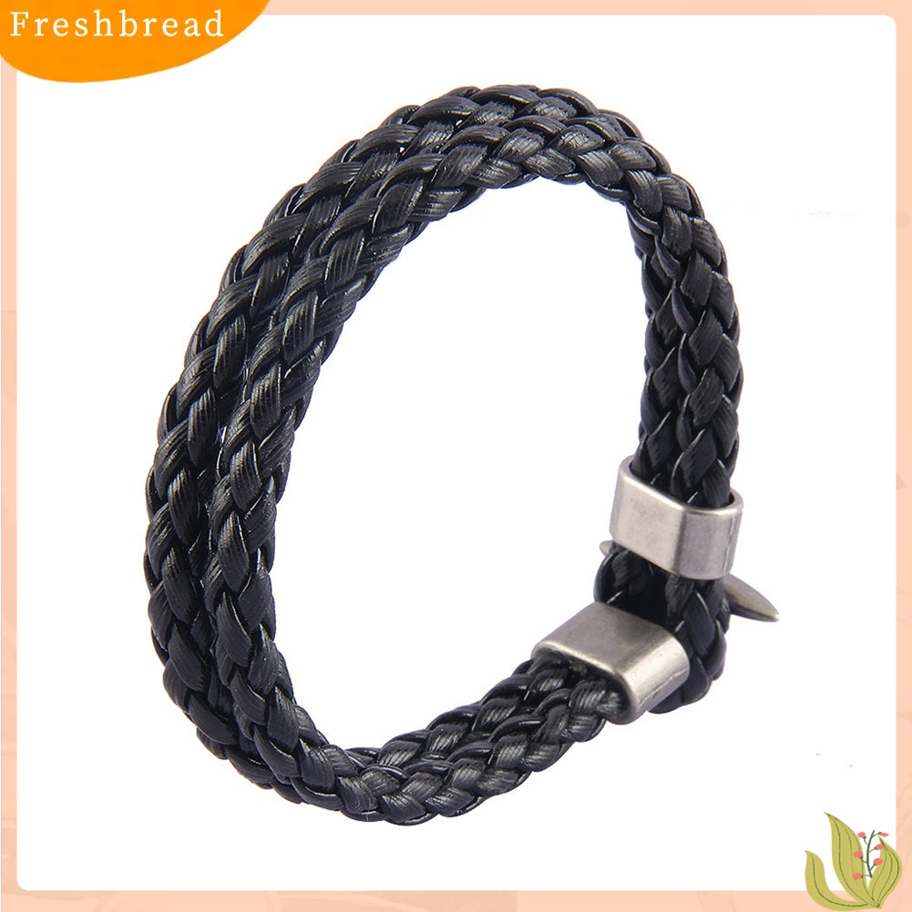 &lt; Freshbread &gt; Pria Kulit Imitasi Dikepang Multilayer Gelang Bangle Handmade Pergelangan Tangan Perhiasan Hadiah