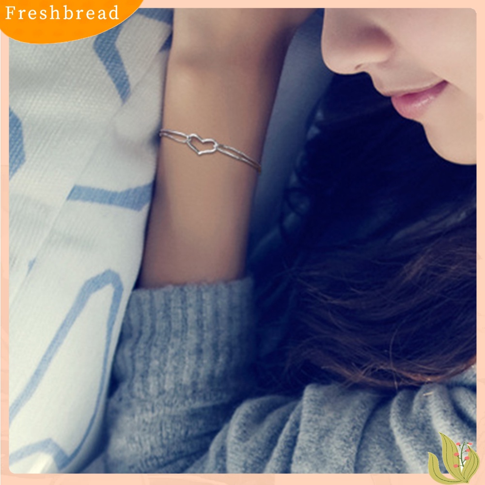 &lt; Freshbread &gt; Fashion Wanita Rantai Lapisan Ganda Berongga Jantung Pesona Gelang Bangle Perhiasan