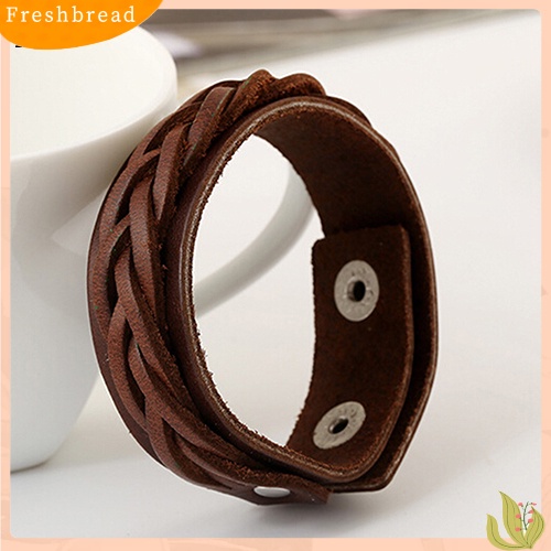 &lt; Freshbread &gt; Pria Keren Gaya Klasik Rajutan Kulit Bangle Punk Wristband Cuff Bracelet