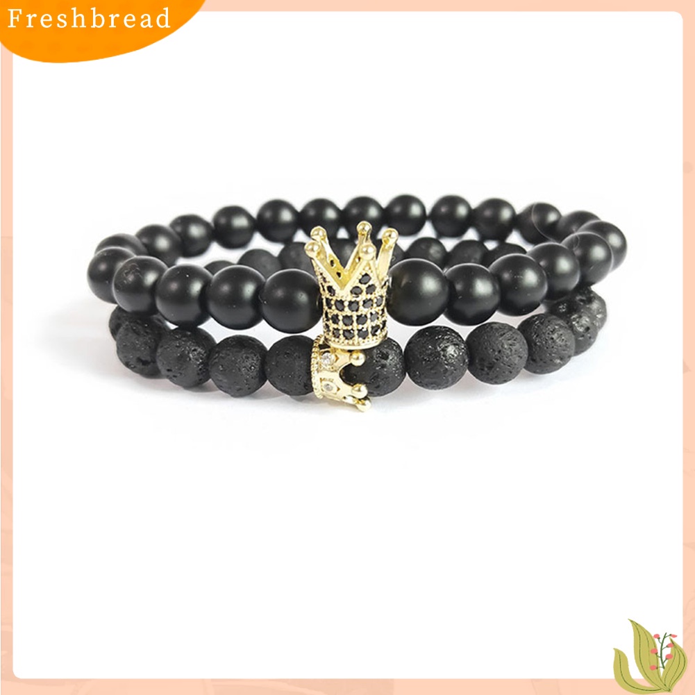 &lt; Freshbread &gt; 2Pcs Unisex Mahkota Pesona Batu Alam Manik-Manik Elastis Gelang Bangle Set Perhiasan