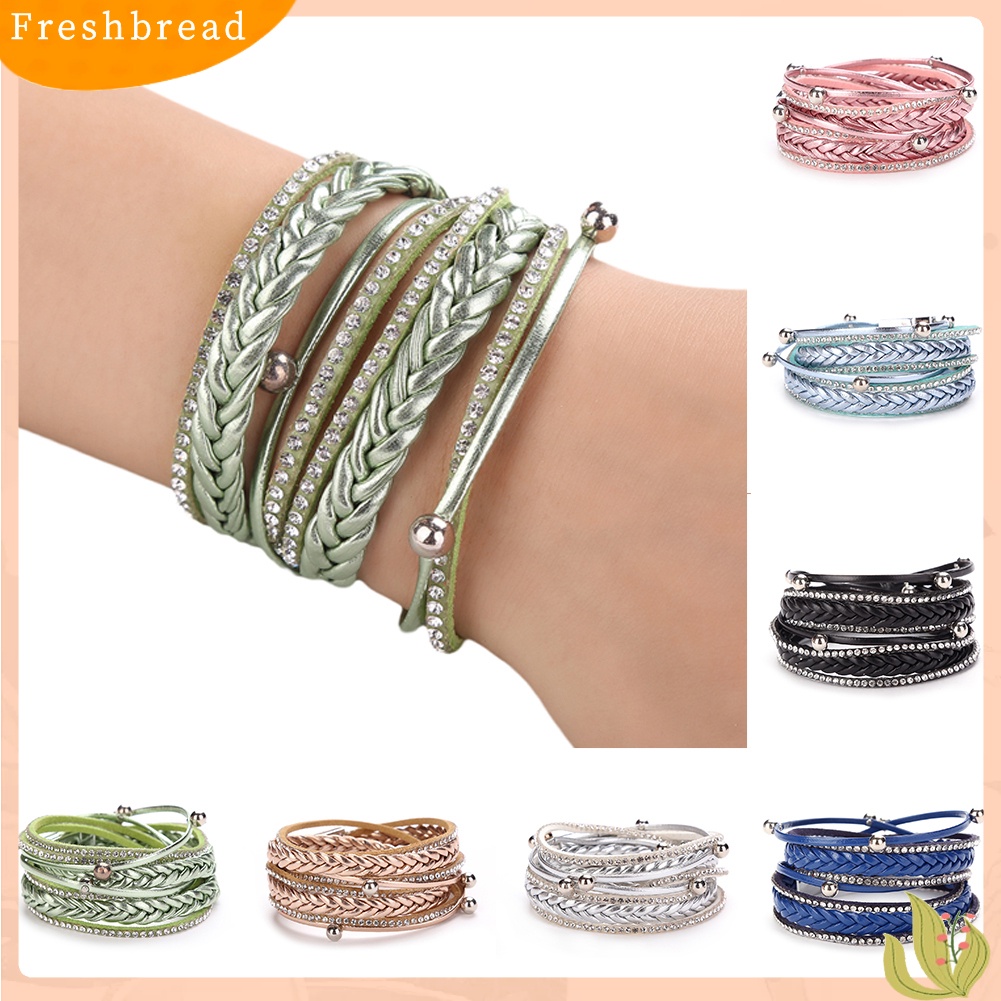 &lt; Freshbread &gt; Multi Layers Braided Shiny Rhinestones Bead Women Gelang Gelang Perhiasan